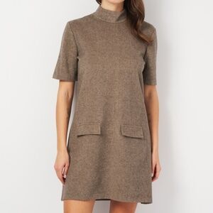 Zara High Neck Structured Dress | Brown | Size S